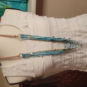 Chico's Long Bead Aqua and Gold tone necklace.